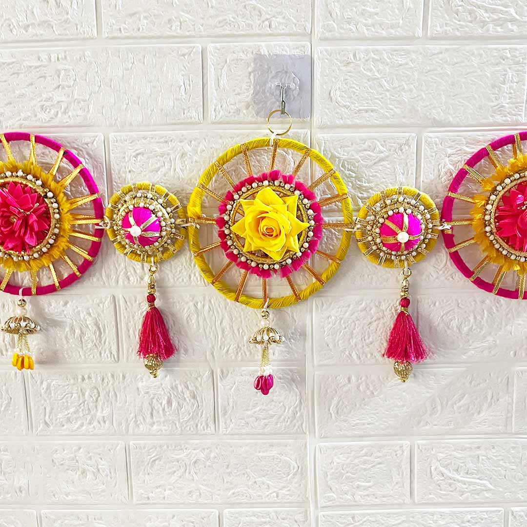 Multicolor Jute Floral Toran with Side Hanging for Home & Office Entrance | Mandir Decoration | Decorative Door Hanging Bandanwar