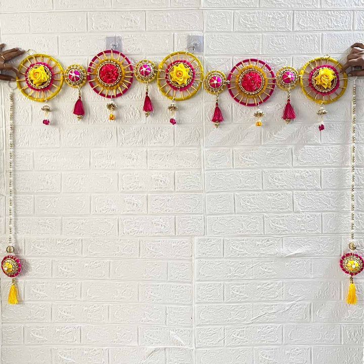 Multicolor Jute Floral Toran with Side Hanging for Home & Office Entrance | Mandir Decoration | Decorative Door Hanging Bandanwar