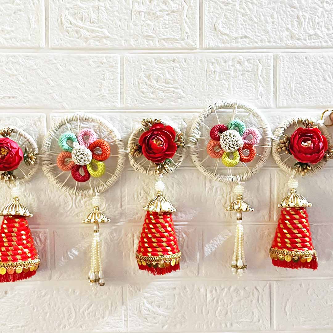 Red Cone Floral Toran with Side Hanging for Home & Office Entrance | Mandir Decoration | Decorative Door Hanging Bandanwar