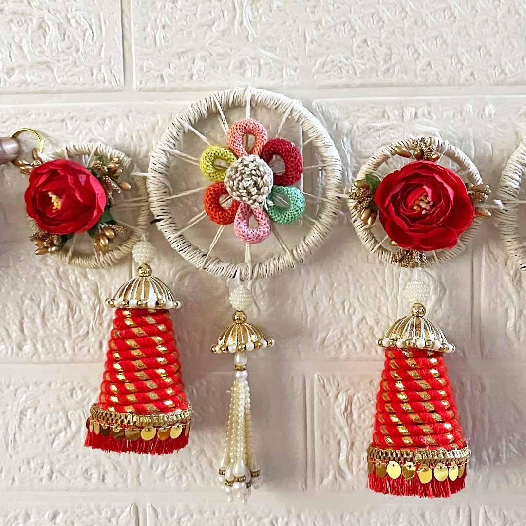 Red Cone Floral Toran with Side Hanging for Home & Office Entrance | Mandir Decoration | Decorative Door Hanging Bandanwar