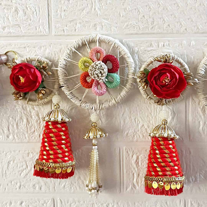 Red Cone Floral Toran with Side Hanging for Home & Office Entrance | Mandir Decoration | Decorative Door Hanging Bandanwar