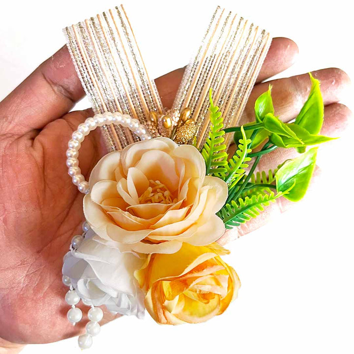 Rose Flower with ribbon Bunch pack of 4 for Trousseau, Gift Packing & Festive Decor