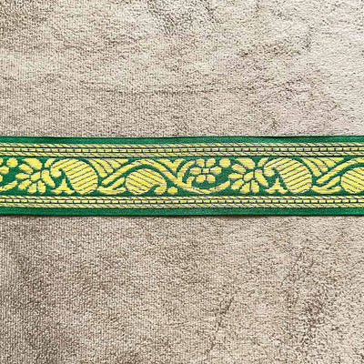 Golden Zari & Green Color Weaving Border (1.5 INCH)- ( 5 mtr )