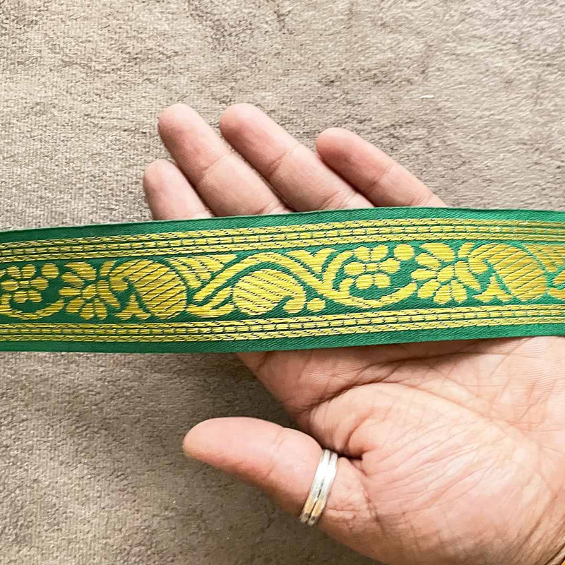Golden Zari & Green Color Weaving Border (1INCH)- ( 5 mtr )