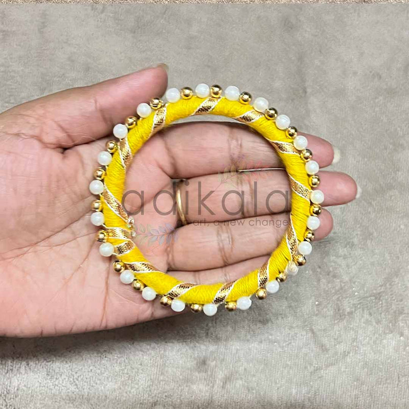 3 Inches Yellow Color Gota & Beads Ring Pack Of 6