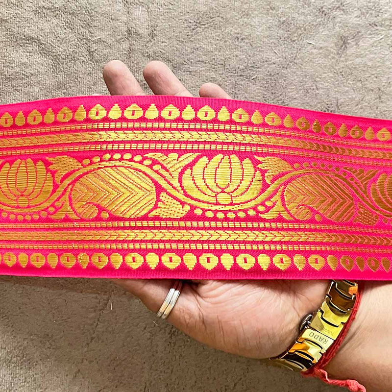 Rani Pink & Golden Zari Color Weaving Border- 3INCH - ( 5mtr )