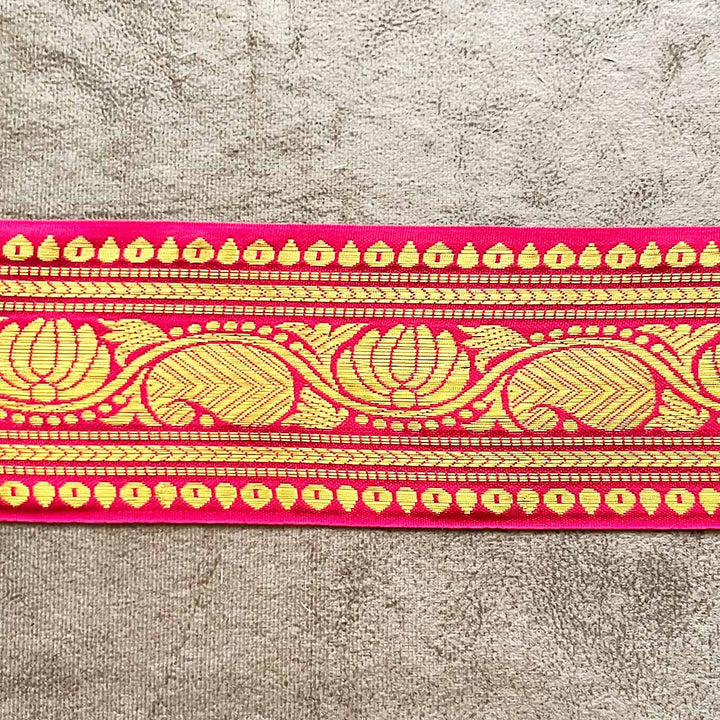 Rani Pink & Golden Zari Color Weaving Border- 3INCH - ( 5mtr )