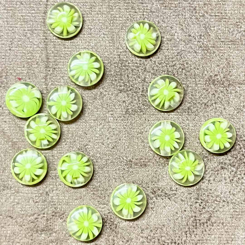 Parrot Green Color Round Shape Button Set Of 10