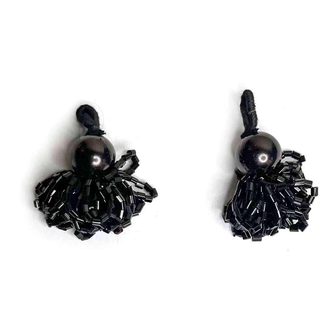 Black Big Bead With Katdana Ruffled Tassels Pack Of 2