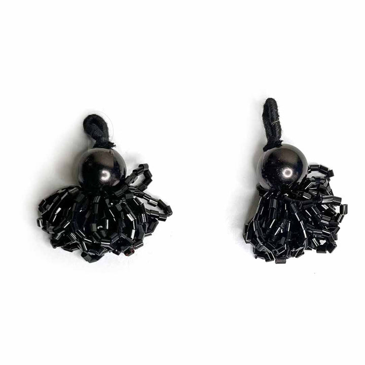 Black Big Bead With Katdana Ruffled Tassels Pack Of 2