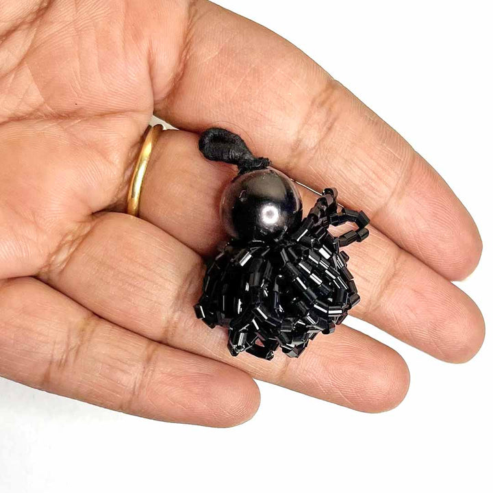 Black Big Bead With Katdana Ruffled Tassels Pack Of 2