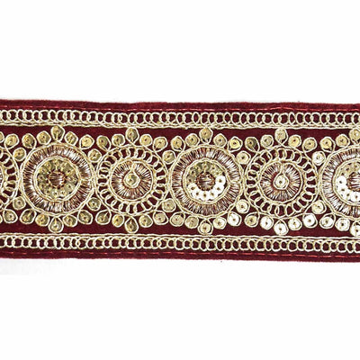 Maroon Velvet With Golden Zari Embroidered Border- ( 9mtr, Design_1 )