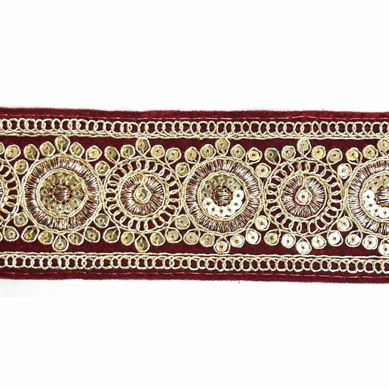 Maroon Velvet With Golden Zari Embroidered Border- ( 9mtr, Design_1 )