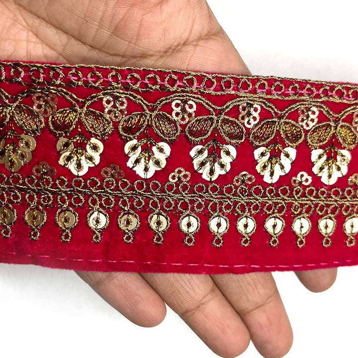 Metallic Work With Red Velvet Border- ( 9mtr)