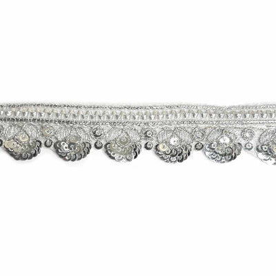 Silver Zari With Sequins Work Semi Circle Lace (9 meter)