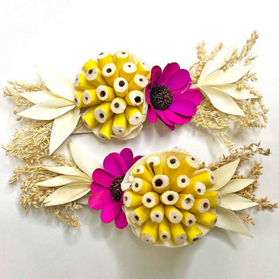 Pink & Yellow Sola Wood Flower Bunch Set of 2