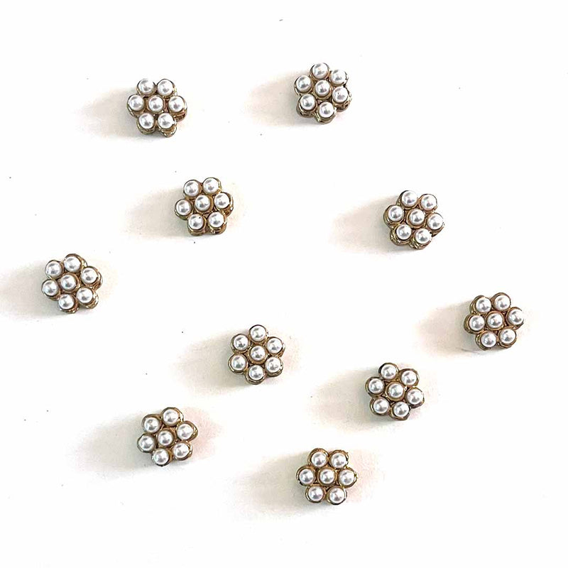 White Pearl Round Shape Fancy Buttons Set Of 10