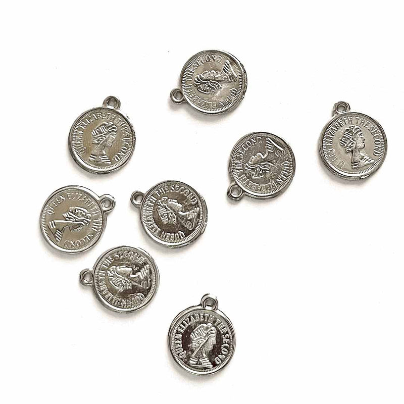 Silver Metal Coin Style Round Shape Fancy Buttons Set Of 10
