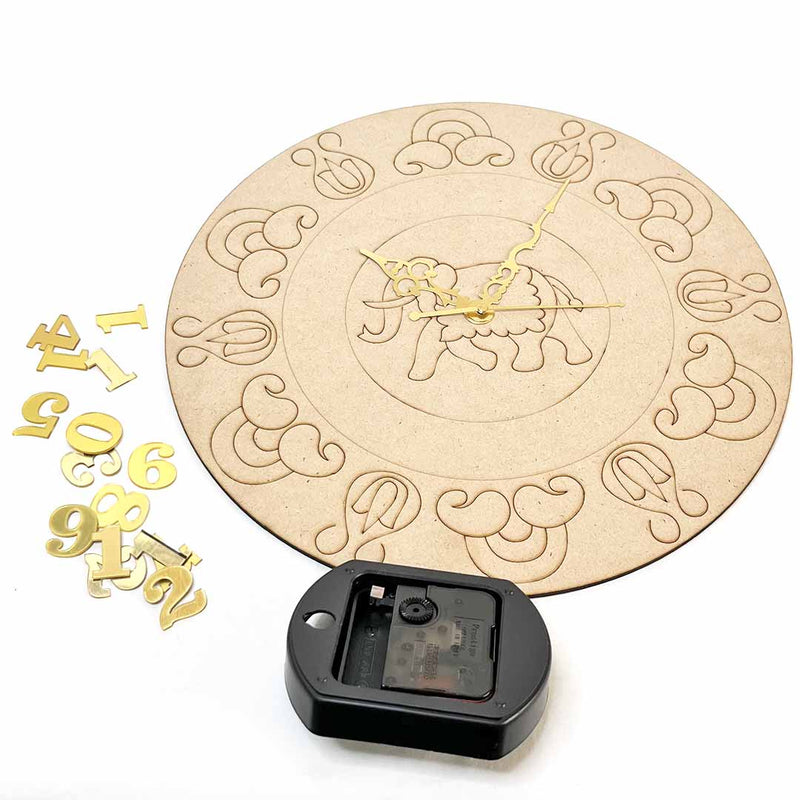 12 Inches Mandala Elephant Engraved Clock Set Design 9