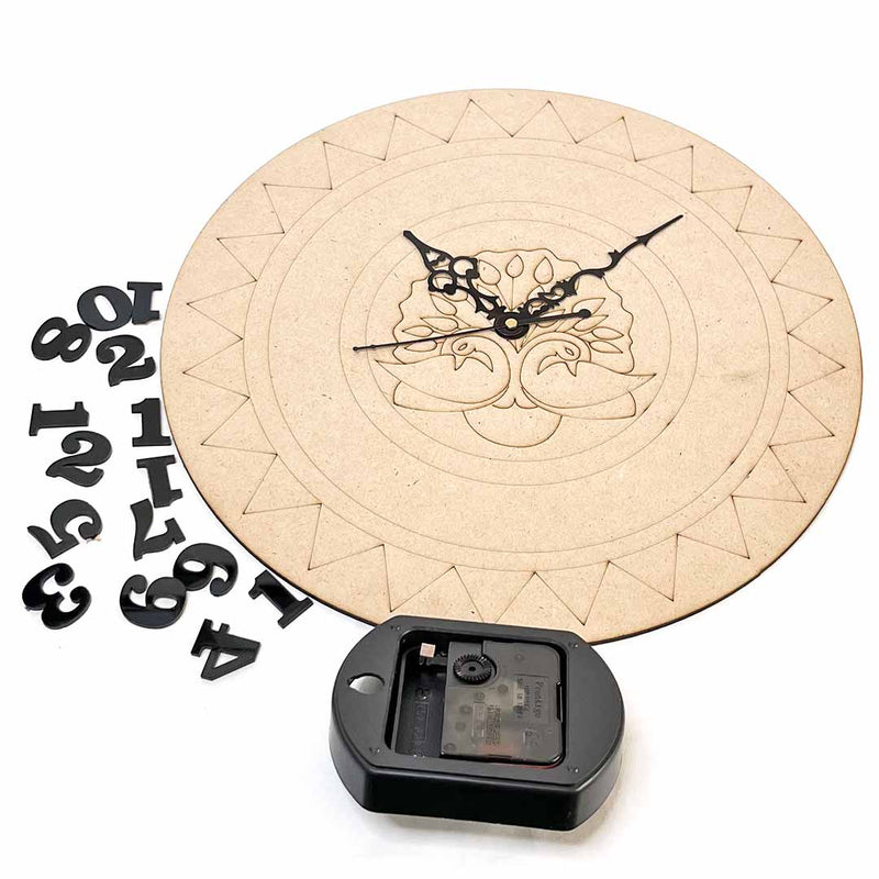 12 Inches Mandala Peacock Engraved Clock Set Design 11