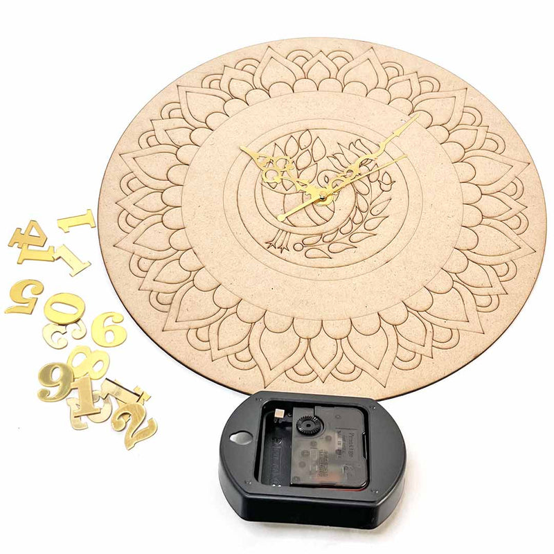 12 Inches Mandala Bird Engraved Clock Set Design 12