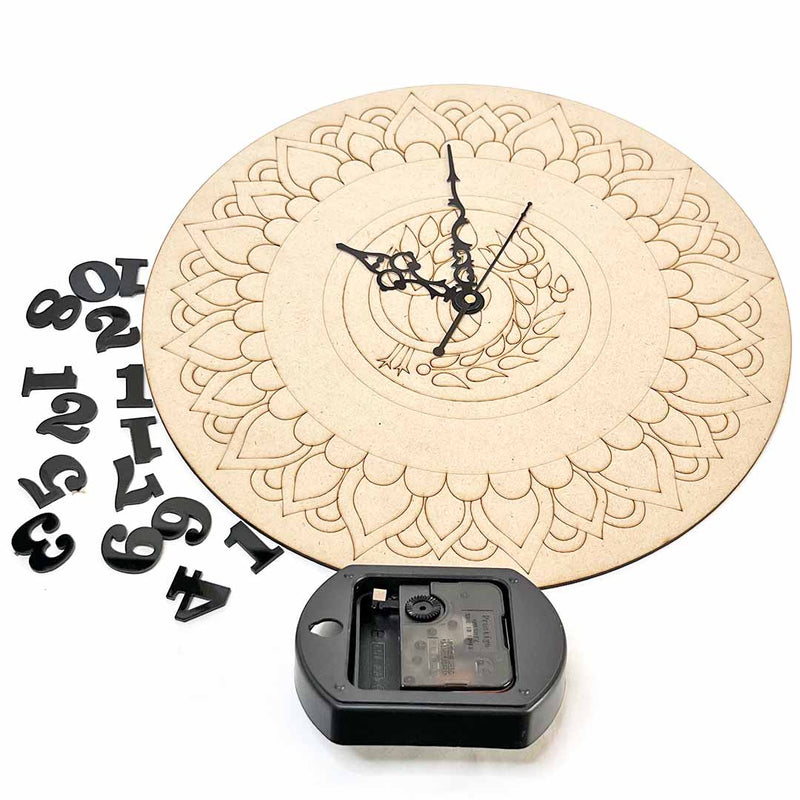 12 Inches Mandala Bird Engraved Clock Set Design 12