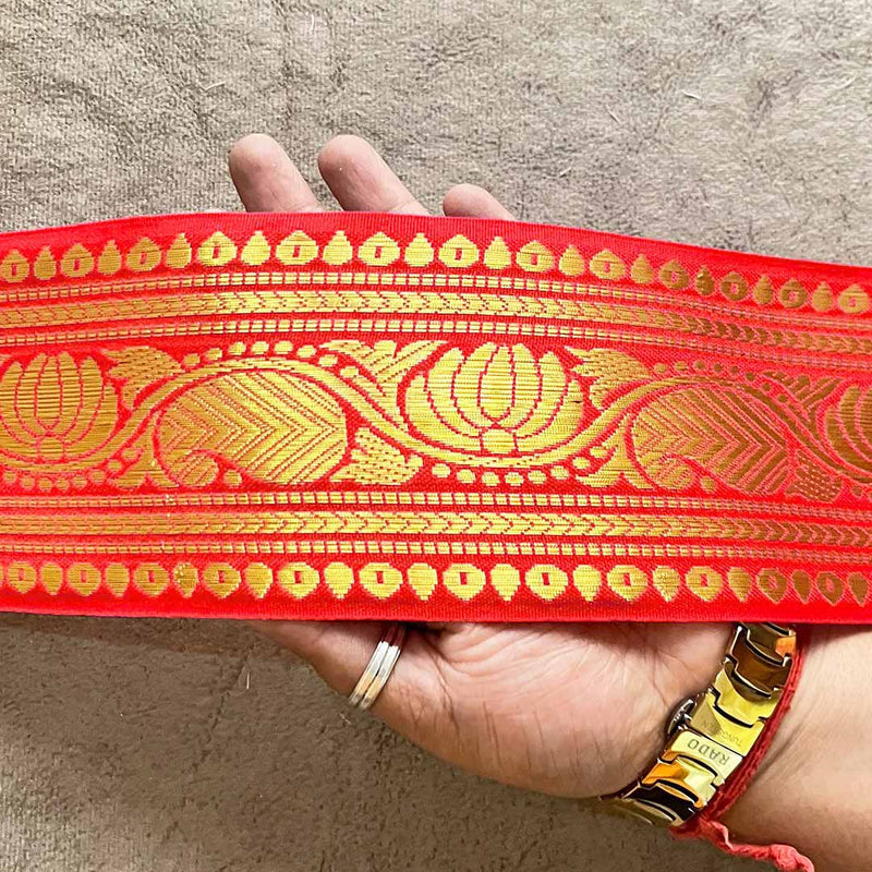 Red & Golden Zari Color Weaving Border- 3INCH - ( 5mtr )