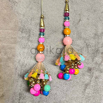 Multicolor Color Cone Style Ethnic Work Latkan Hanging Set Of 2