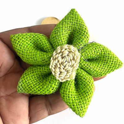 Star Shape Green Color Jute Flower Set Of 10