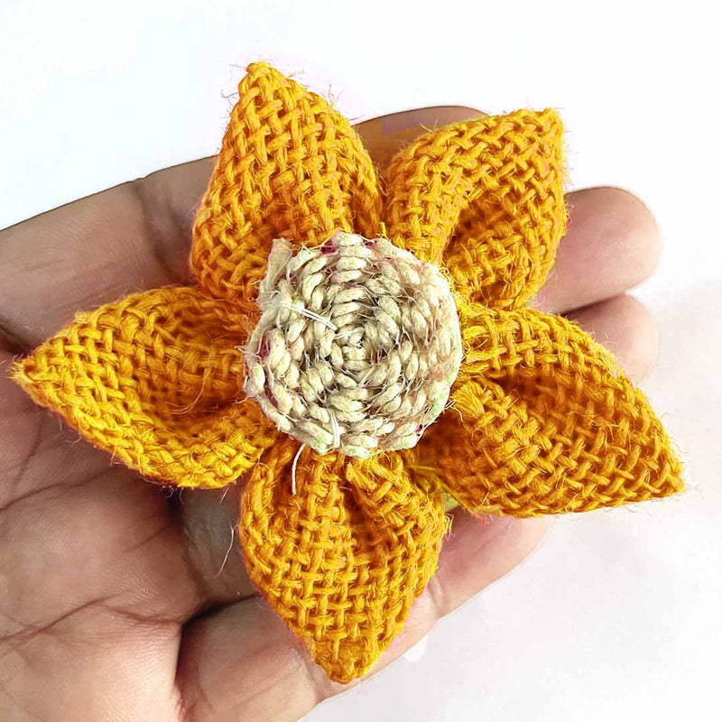 Star Shape Orange Color Jute Flower Set Of 10