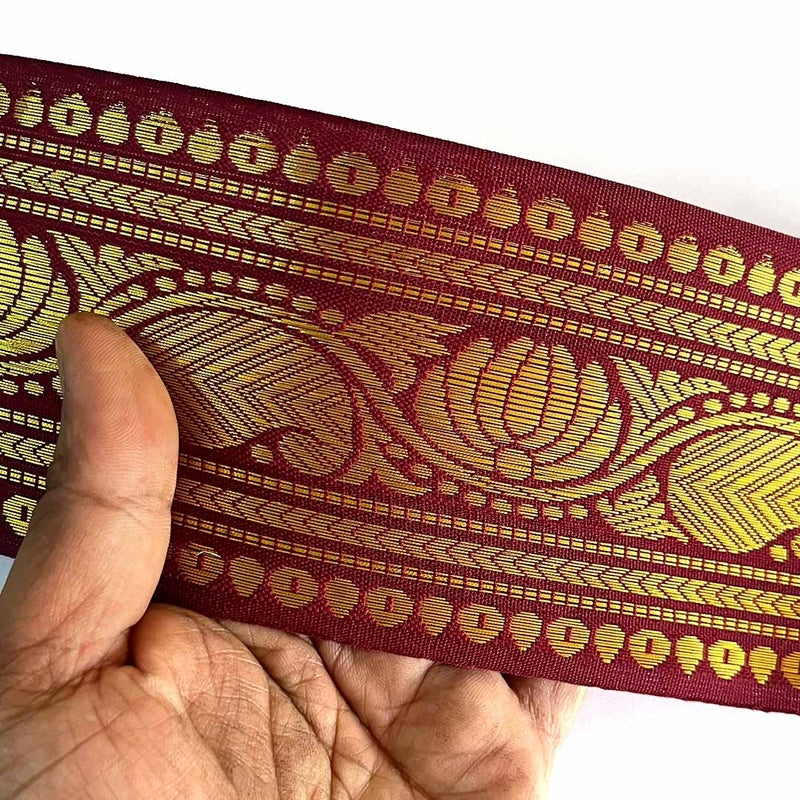Maroon & Golden Zari Color Weaving Border- 3INCH - ( 5mtr )