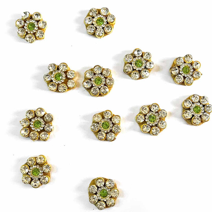 Light Green Kundan Flower Shape Booti Pack Of 10