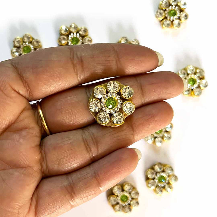 Light Green Kundan Flower Shape Booti Pack Of 10