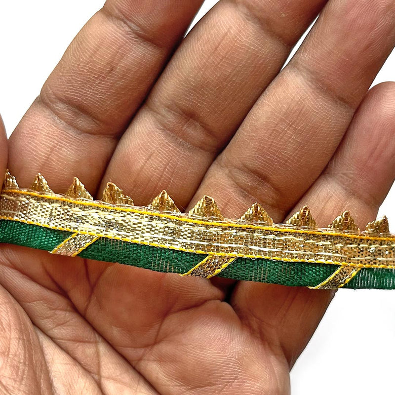Green Color Gota Patti Piping Zari Cord Tringle Samosa Lace Border for Suit, Anarkali Dress, Dupatta, Bridal Dresses, Neck Designs, Saree, Lehengas, Palazzo, Blouse 9 meter