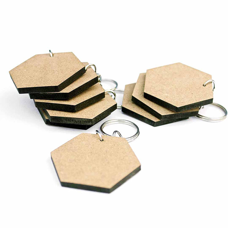 Customised Mdf Key Rings Key Chain With Hexagonal Shape MDF Base Set Of 10 – Adikala - Craft Store