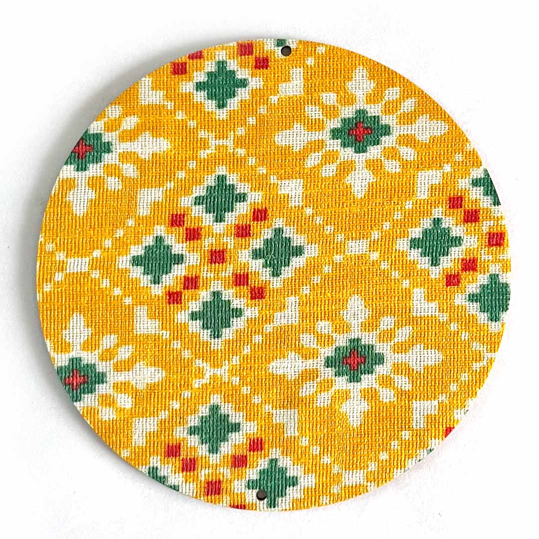 Patola Plate | fabric Patola Plate | Fabric Plate | Print Patola Design | yellow Color fabric Plate | Art | Craft | Decoration | Mandir Decor Items | Fabric | Decorative Plate | Hanging Patola Plate | Design | Hobby Craft