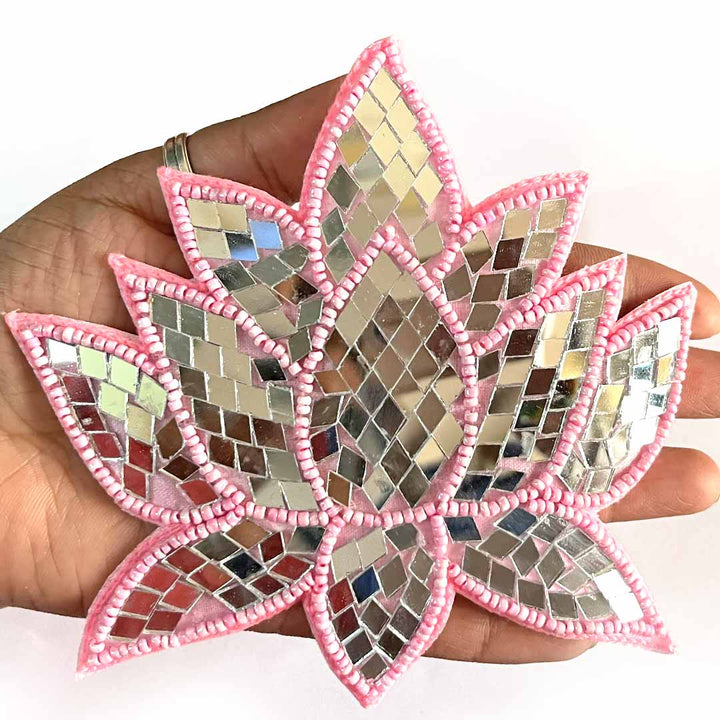 Baby Pink Color Beads & Mirror lotus design booti pack of 4 for toran tea light decoration & Festive DIY Craft