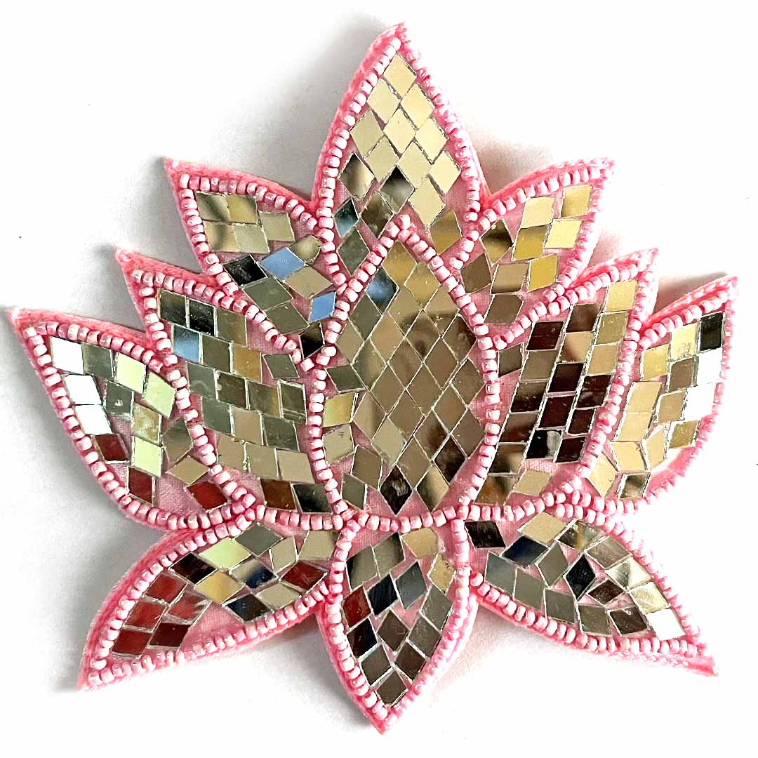 Baby Pink Color Beads & Mirror lotus design booti pack of 4 for toran tea light decoration & Festive DIY Craft