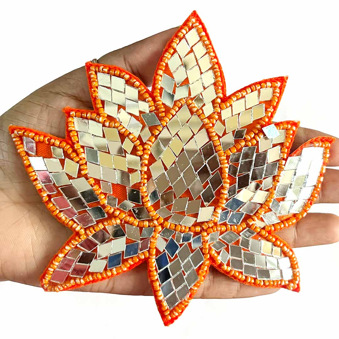 Orange Color Beads & Mirror lotus design booti pack of 4 for toran tea light decoration & Festive DIY Craft