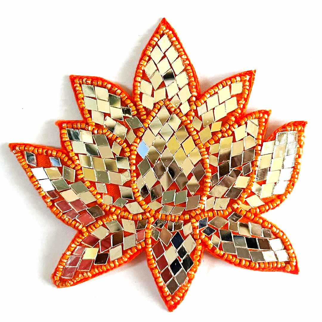 Orange Color Beads & Mirror lotus design booti pack of 4 for toran tea light decoration & Festive DIY Craft