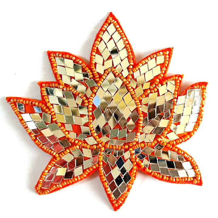 Orange Color Beads & Mirror lotus design booti pack of 4 for toran tea light decoration & Festive DIY Craft