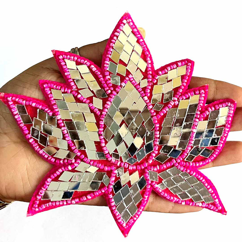 Rani Pink Color Beads & Mirror lotus design booti pack of 4 for toran tea light decoration & Festive DIY Craft