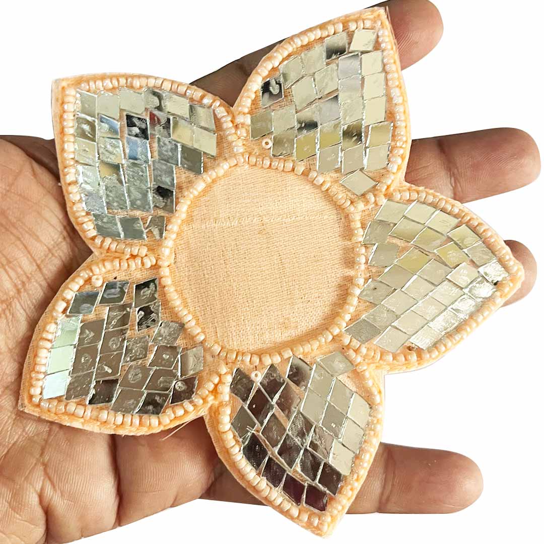 Peach Color Beads & Mirror flower design booti pack of 4 for toran tea light decoration & Festive DIY Craft