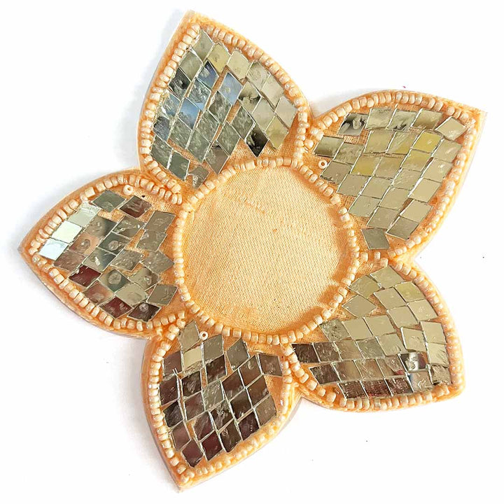 Peach Color Beads & Mirror flower design booti pack of 4 for toran tea light decoration & Festive DIY Craft