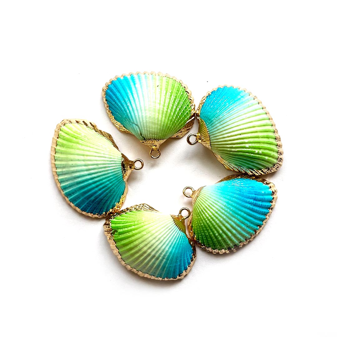 Green, Blue & Gold Shell Pandent Pack Of 2 – Adikala - Craft Store