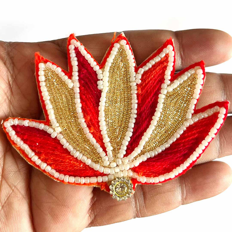 Red color nakshi Beads lotus design booti pack of 4 for decoration & Festive DIY Craft