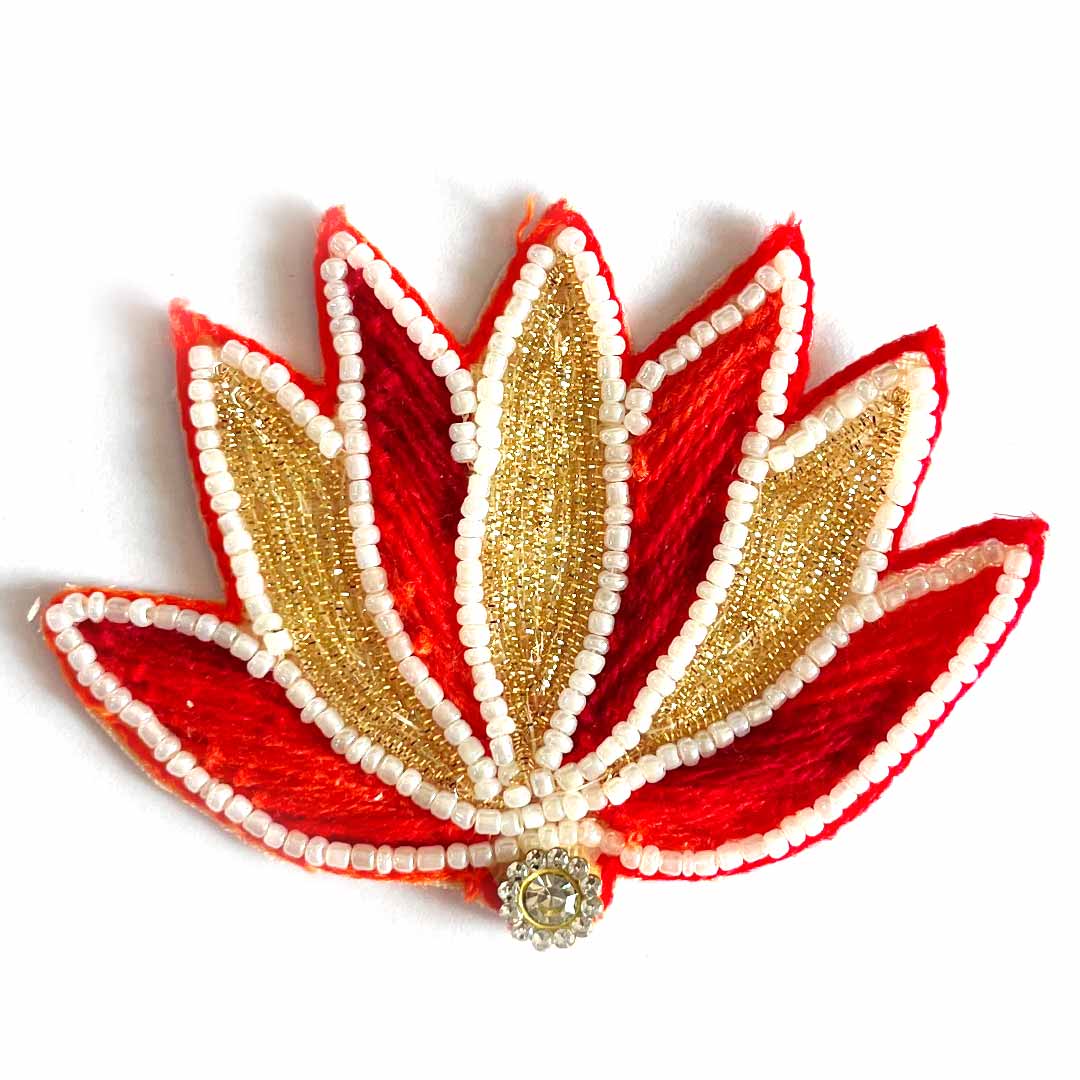 Red color nakshi Beads lotus design booti pack of 4 for decoration & Festive DIY Craft