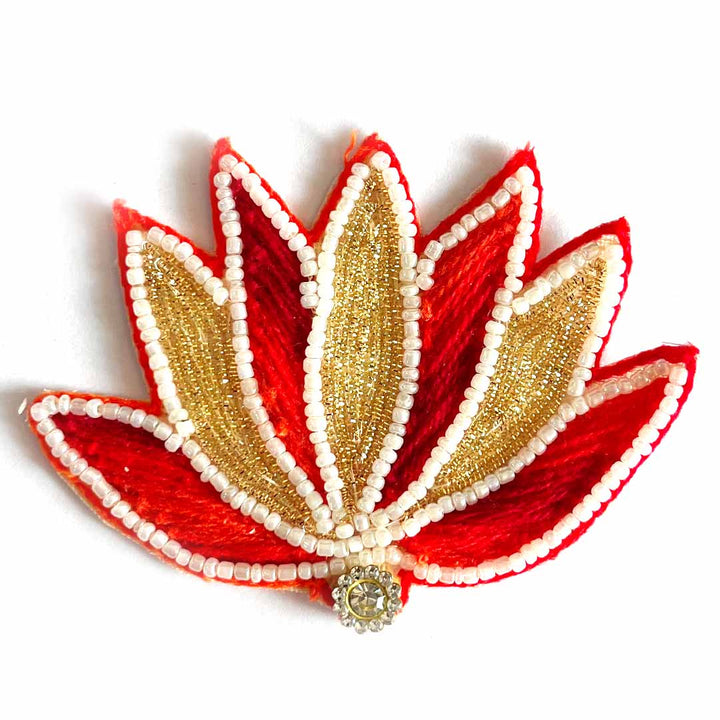 Red color nakshi Beads lotus design booti pack of 4 for decoration & Festive DIY Craft