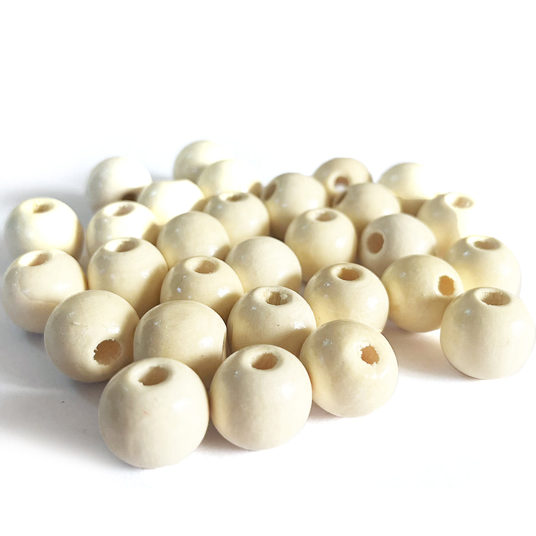 Cream colored Wooden Beads Big Size 16 mm for Arts Crafts Jewelry DIY pack of 100