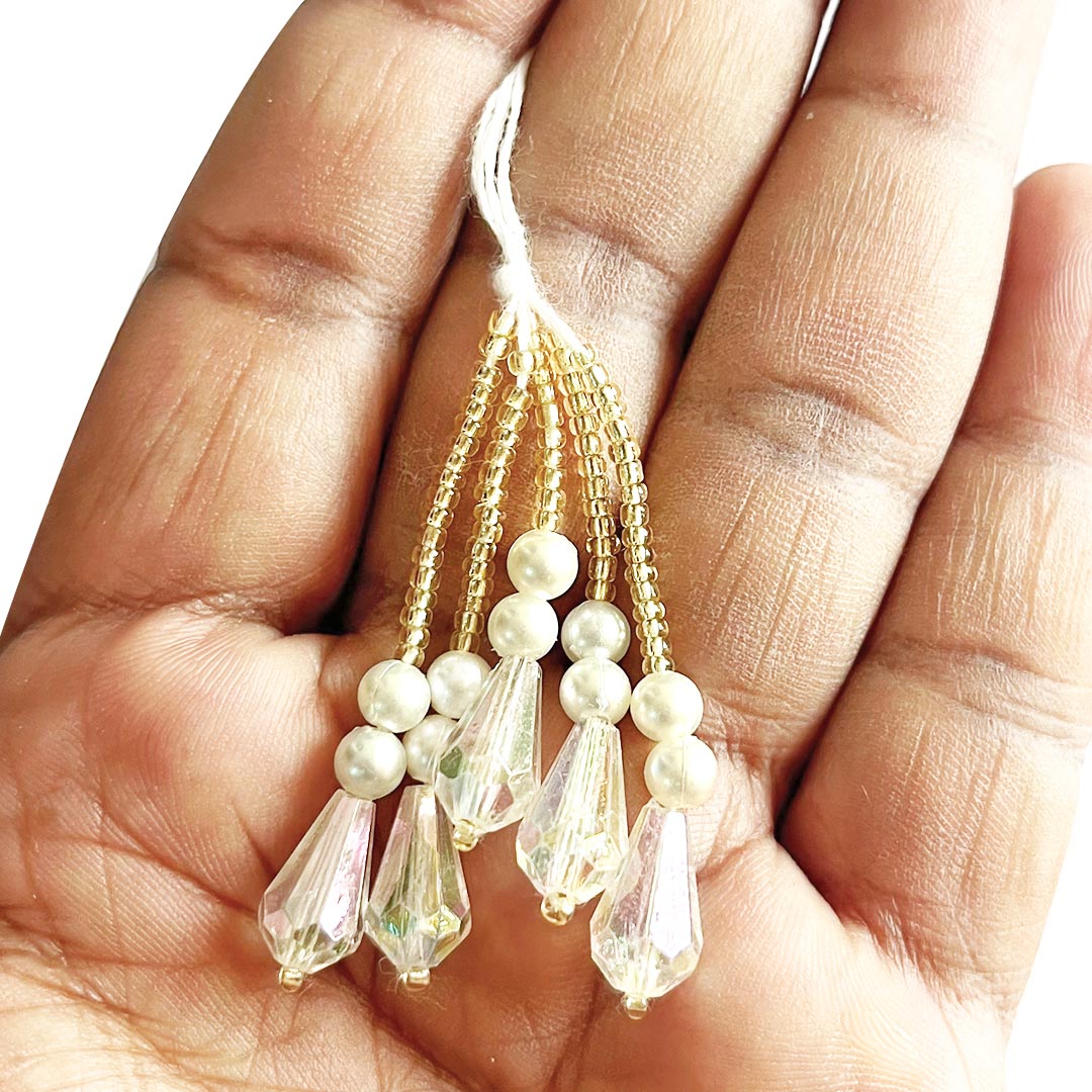Drop Shape Transparent Beads With Golden Seed Bead Tassel Pack Of 10 ...